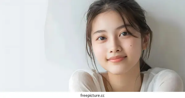 Portrait of a Young Asian Woman with a Neutral Expression