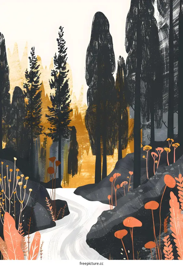 Abstract Forest River Illustration