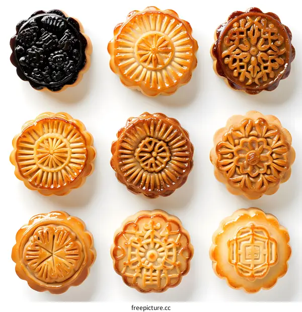 Assortment of Mooncakes on White Background