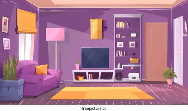 Purple Living Room Interior Design Illustration