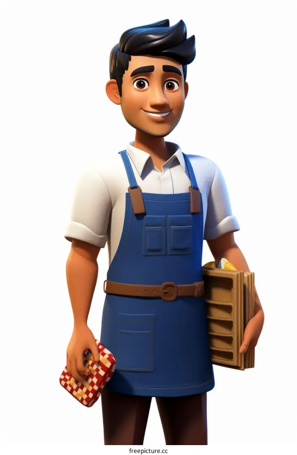 Male farmer holding a basket of bread