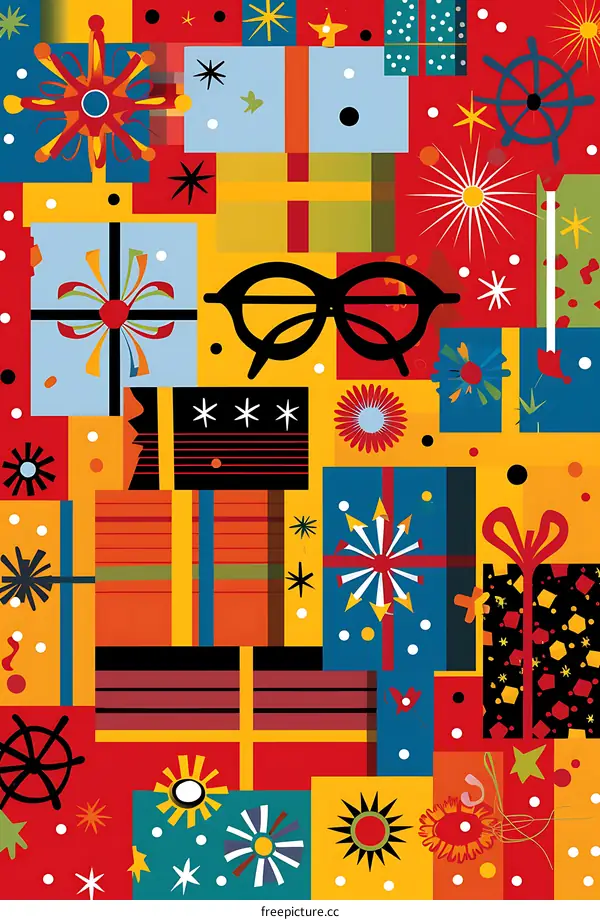 Abstract Christmas Gift Pattern with Glasses