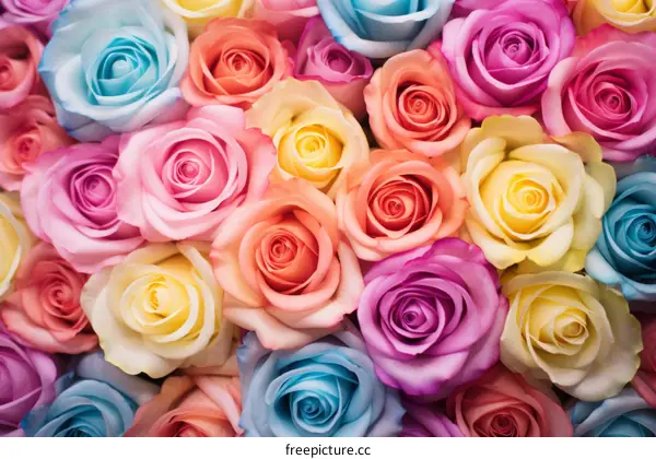 Bouquet of Vibrant Roses with Rainbow Hues