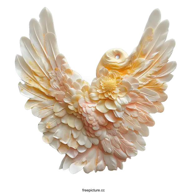 [Transparent Background PNG]Angel Wings Made of Feathers and Flowers