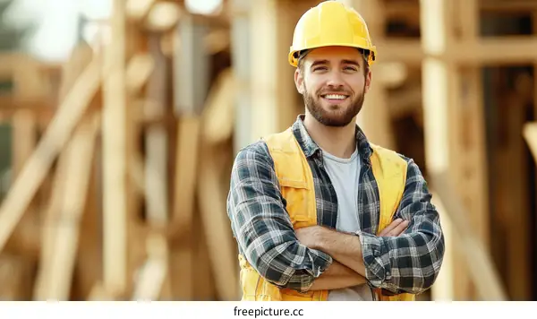 Construction Worker Smiling at the Building Site