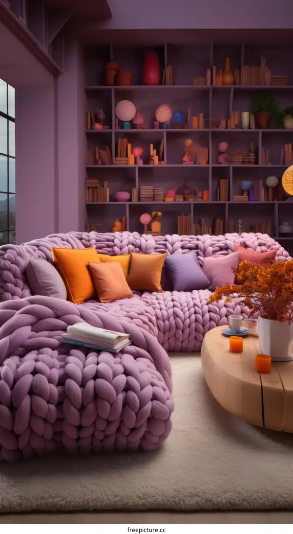 Purple Living Room with Oversized Sectional Sofa