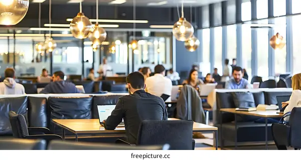 Modern Office Coworking Space with People Working on Laptops