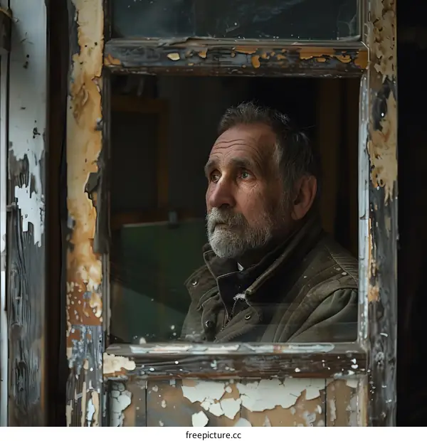 An old man looking out the window