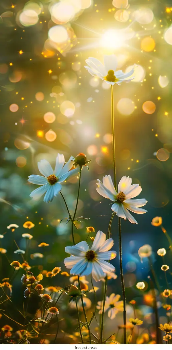 White Flower Field With Blurred Background