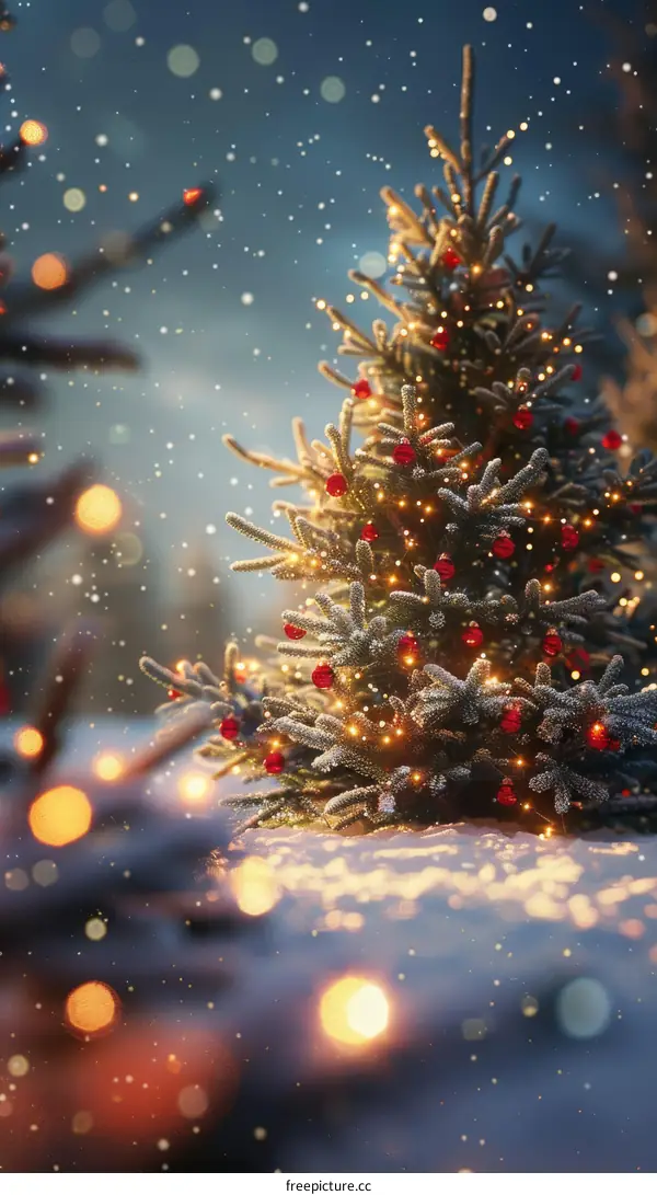 Winter Christmas Snowy Tree Lights