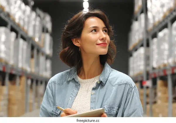 Warehouse Worker Checking Inventory