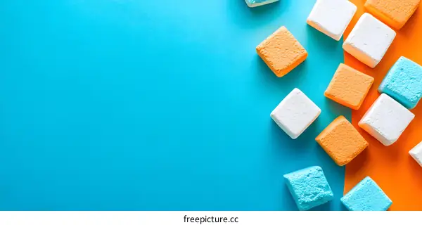 Blue and Orange Background with White and Orange Cubes