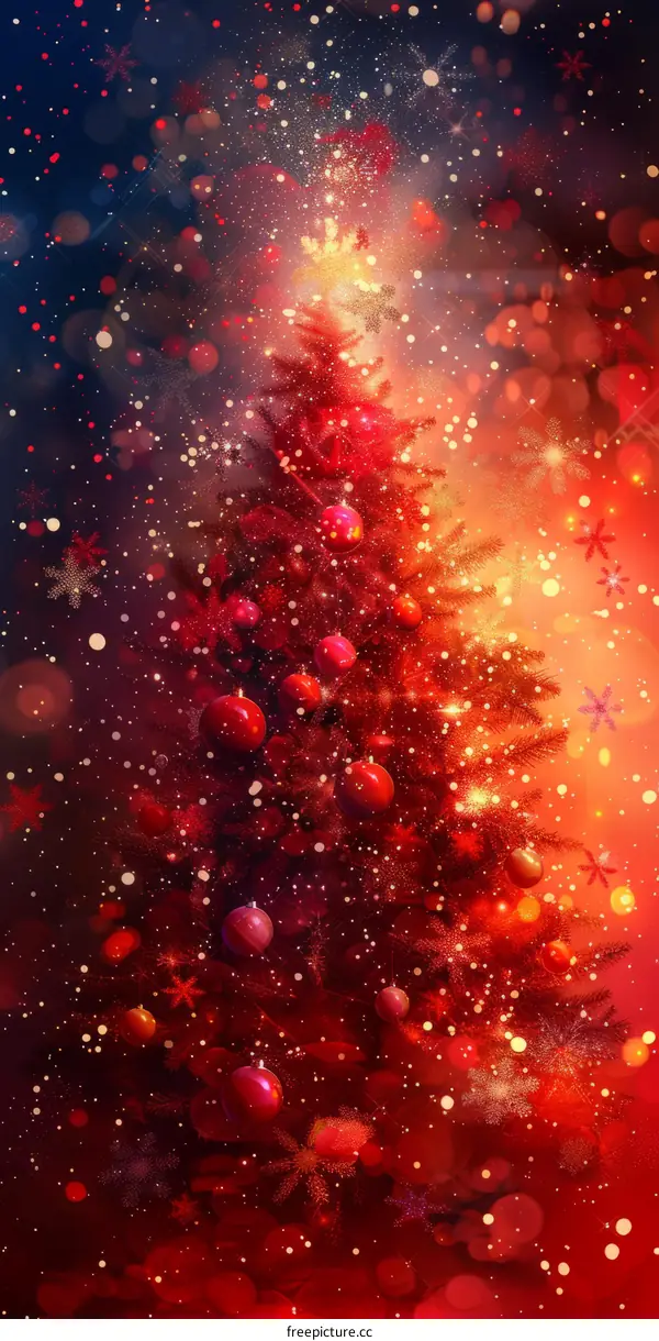 Red and Gold Christmas Tree with Ornaments and Lights