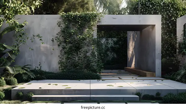 Modern Concrete Garden Patio with Greenery