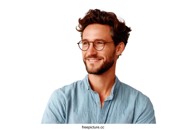 [Transparent Background PNG]Smiling Caucasian Man Wearing Glasses in Profile View