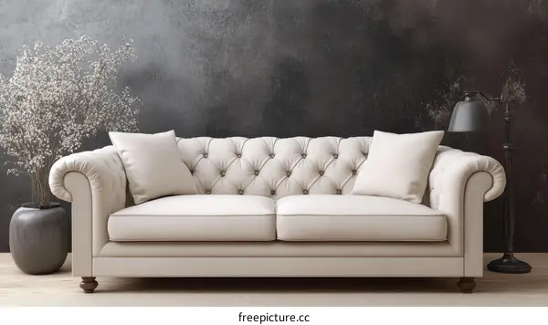 Elegant Cream Chesterfield Sofa in a Modern Living Room