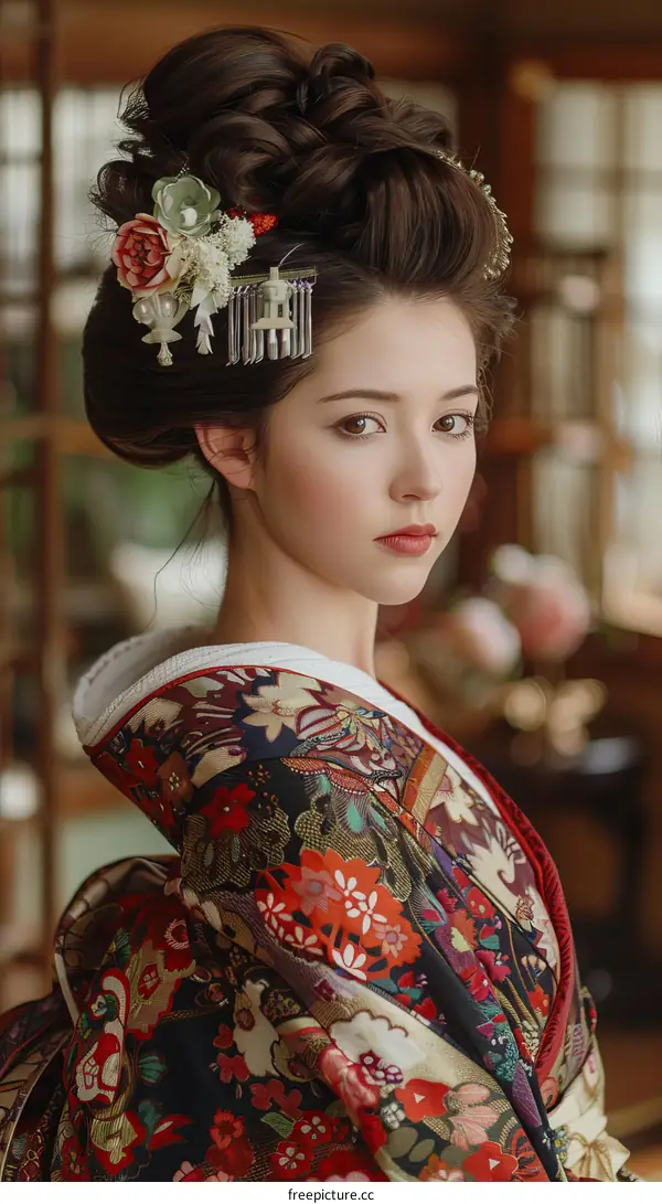 Elegant Geisha in Traditional Kimono