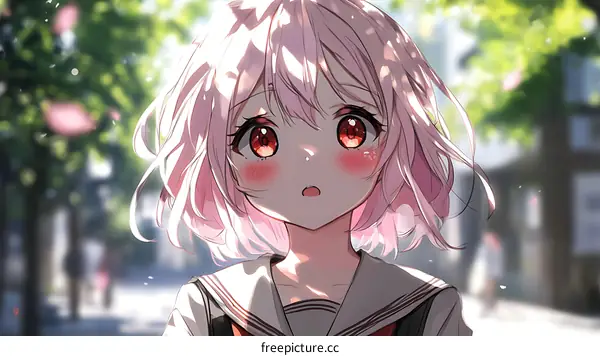 Anime Girl in School Uniform  Outdoor Scene