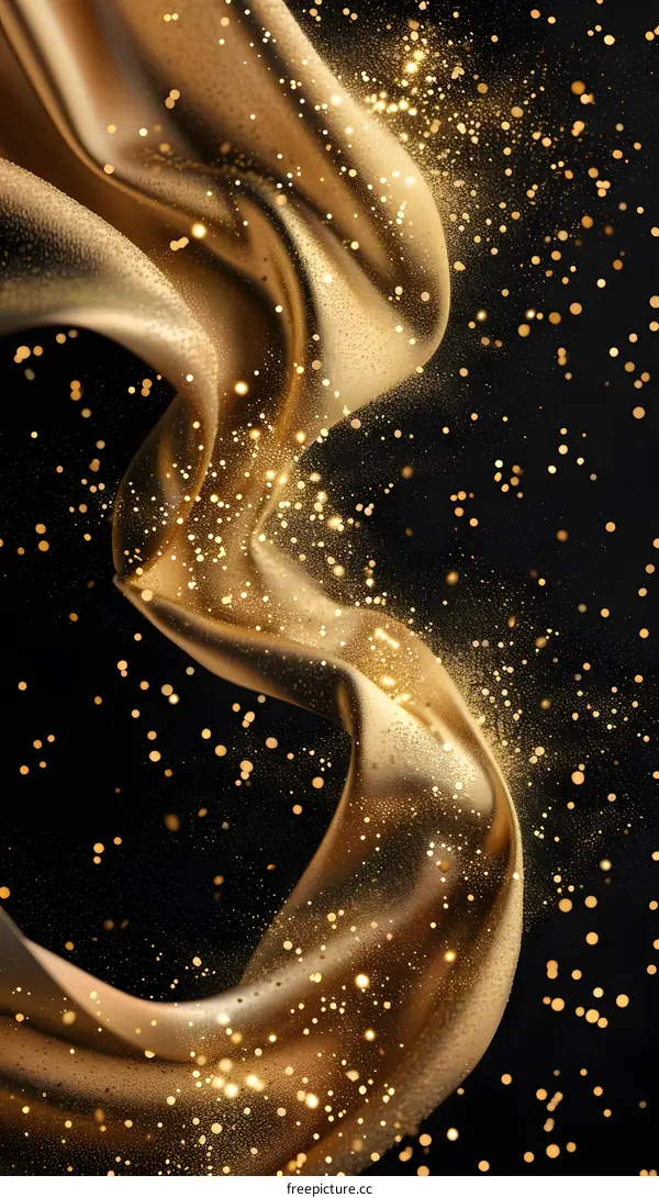 Golden silk shines on black background