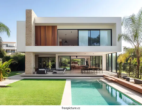 Modern Minimalist House with Pool and Lush Greenery