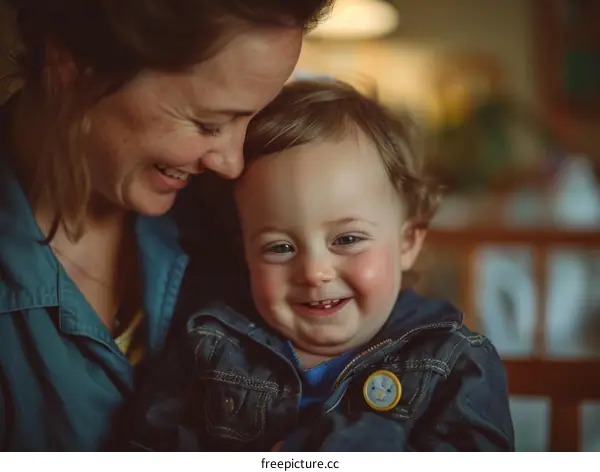 Toddler smiling with a woman