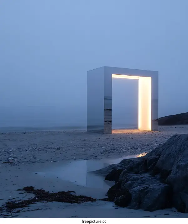 Modern Metal Frame With Light On A Beach