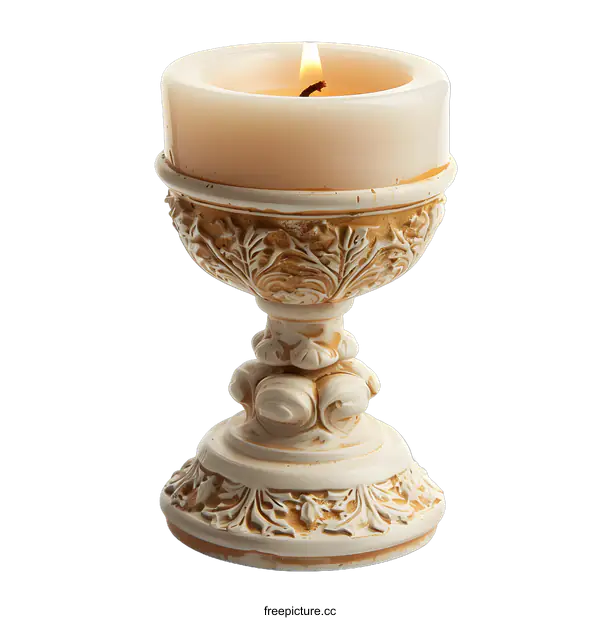 [Transparent Background PNG]Ornate Candle Holder With Burning Candle