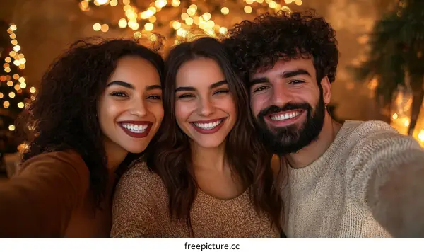 Happy Holiday Selfie of Diverse Friends