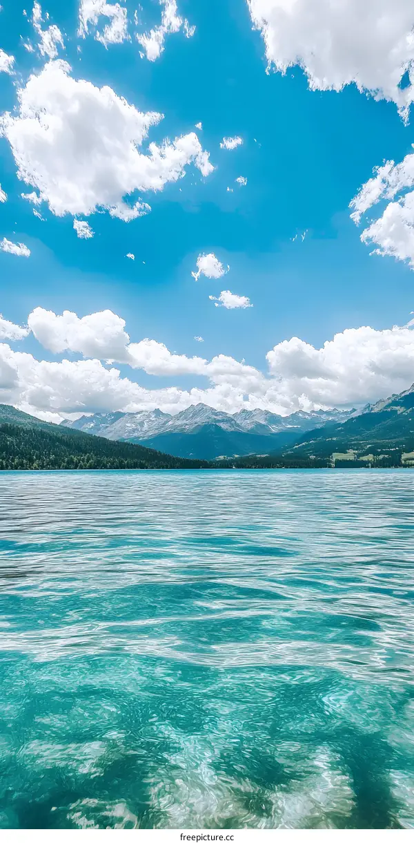 Blue Lake with Mountain View on a Sunny Day