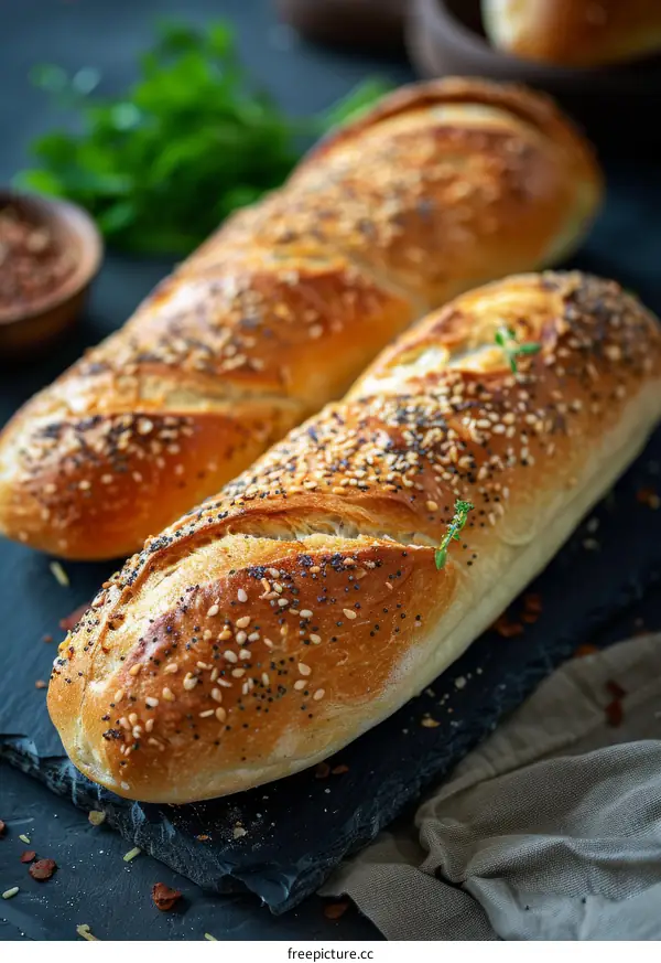 Loaf of bread with sesame seeds and spices