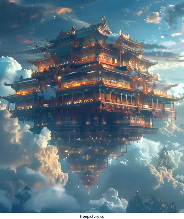 A Chinese style floating palace above the clouds