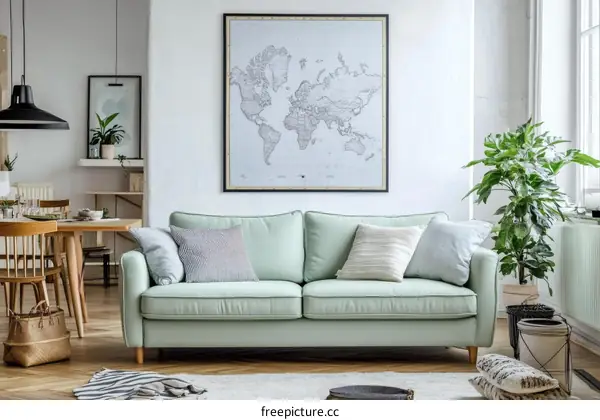 Modern Light Green Sofa Living Room Interior Design