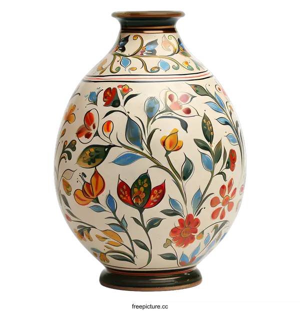[Transparent Background PNG]A ceramic vase with floral patterns