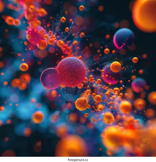 Colorful bubbles floating in a dark blue background
