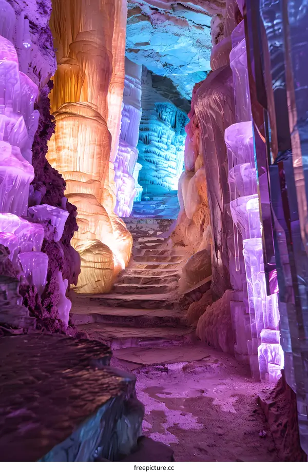 Illuminated Cave With Purple and Blue Lighting