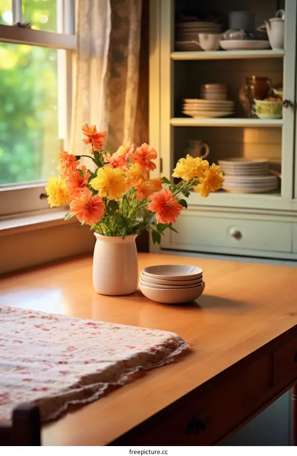 A Still Life Painting of Flowers in a Vase on a Table