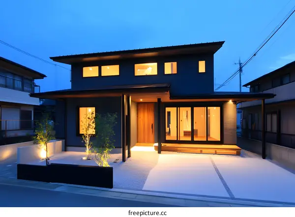 Modern Japanese Home with Wooden Entrance