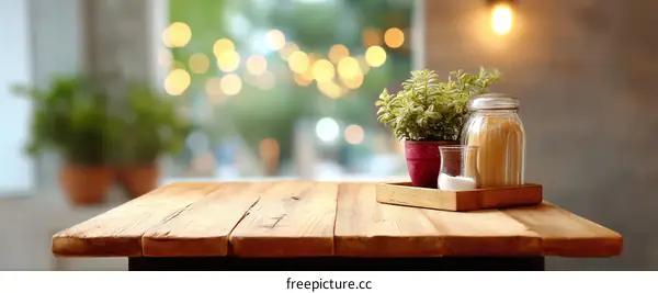 Wooden Table Top with Decorated Items