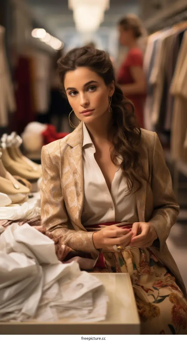 Portrait of a young woman in a golden blazer