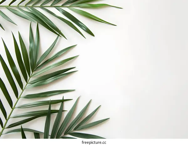 Green Palm Leaves on White Background