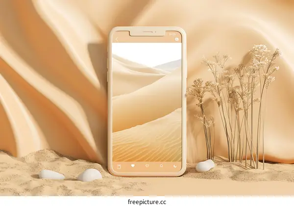 Minimalist Desert Phone Mockup With Sand Background
