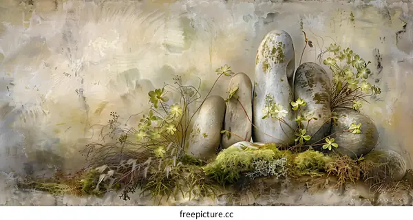 Stones and Clover in a Vintage Style Abstract Background