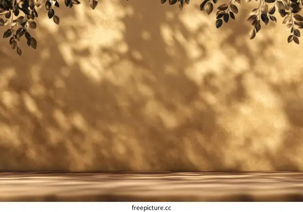 Warm Sunlight Filtering Through Leaves on a Beige Wall