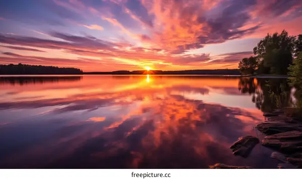 Vibrant Sunset Reflecting on a Calm Lake