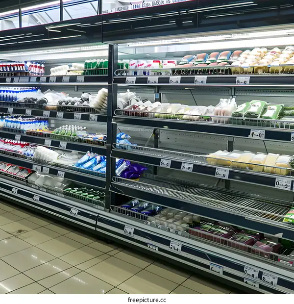 Refrigerated Display Case In Grocery Store