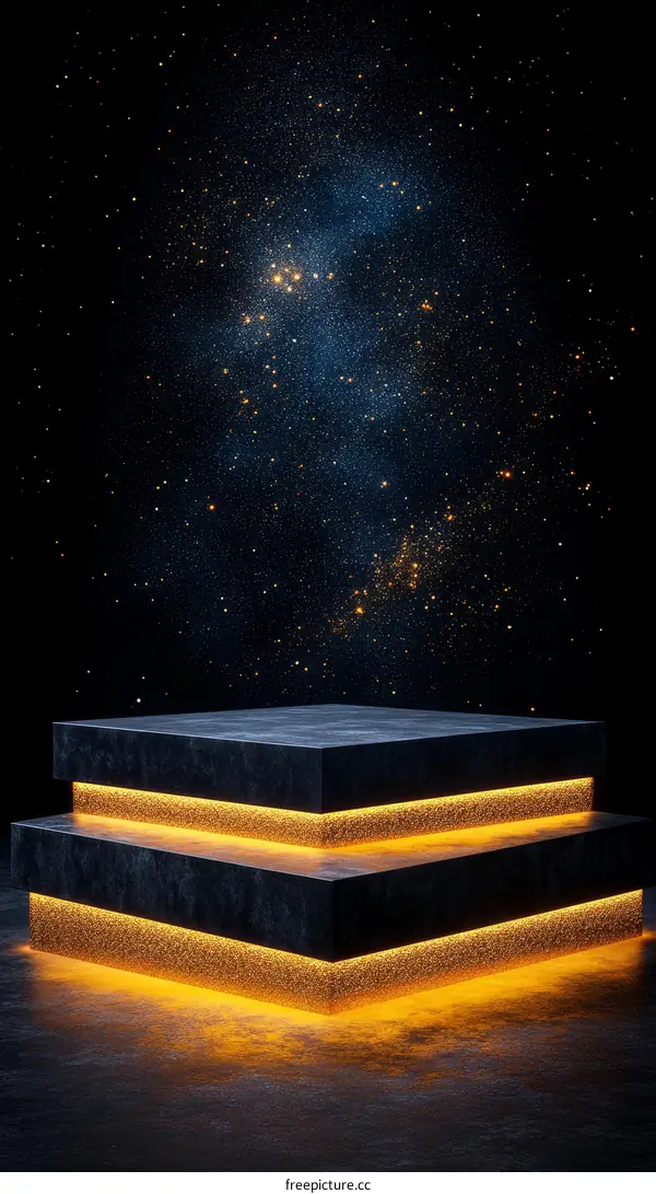 Dark Stone Product Display Stage with Neon Lighting