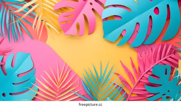Tropical Leaves Paper Cut Background