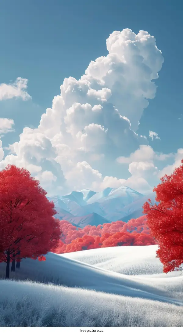 Red Trees in Winter Wonderland