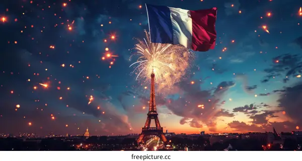 Fireworks Over Eiffel Tower in Paris