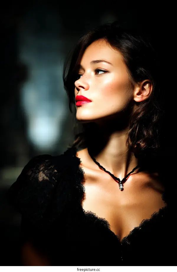 Close Up Portrait of a Woman with Red Lips